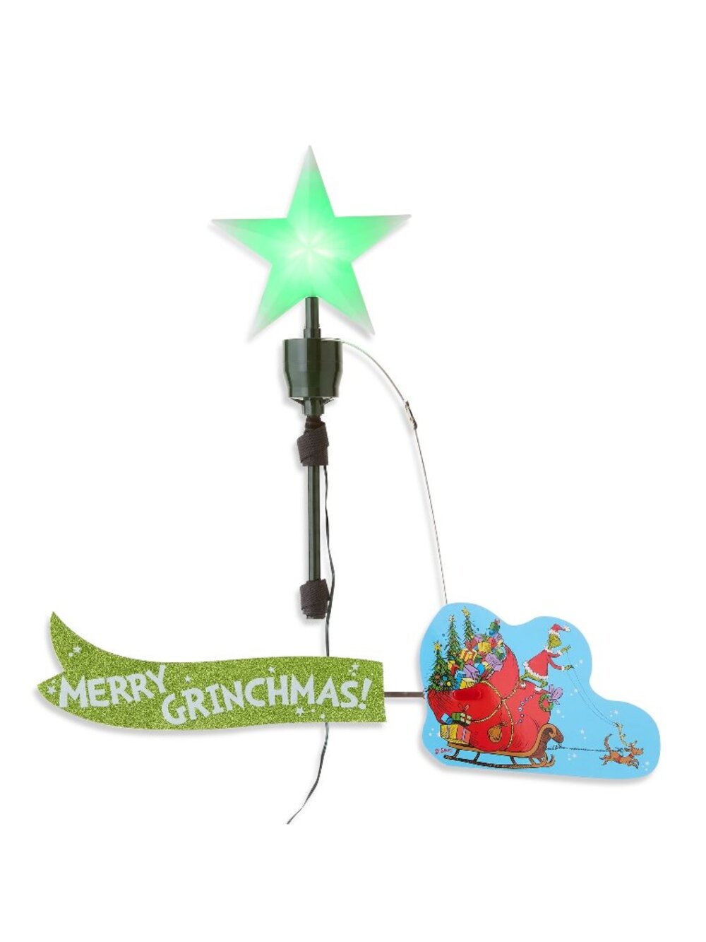 Grinch Sleigh Animated Tree Topper LED Star Sleigh Banner Mr. Christmas NEW!